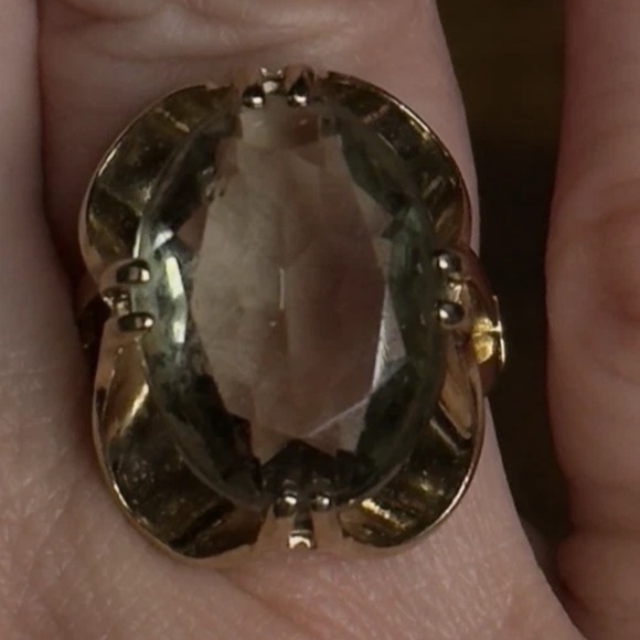 Vintage Large Smoky Quartz Gemstone 14K Yellow Gold Coctail Ring Size 6 - Picture 4 of 11